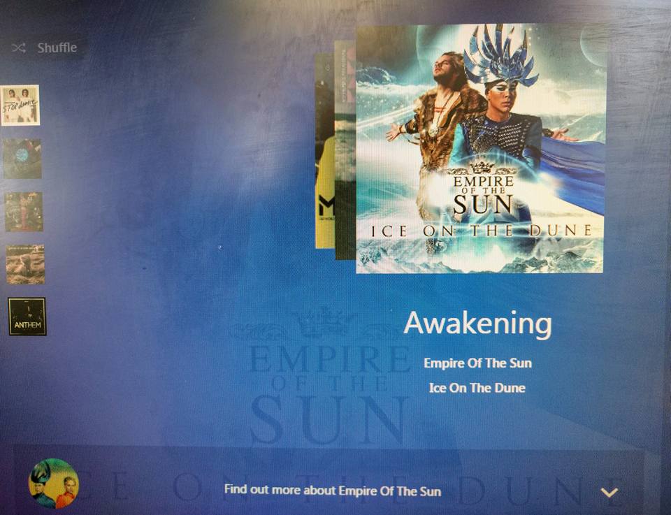 screenshot of a Pandora station on the computer with the song Awakening by Empire of the Sun