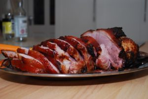 sliced ham on a platter